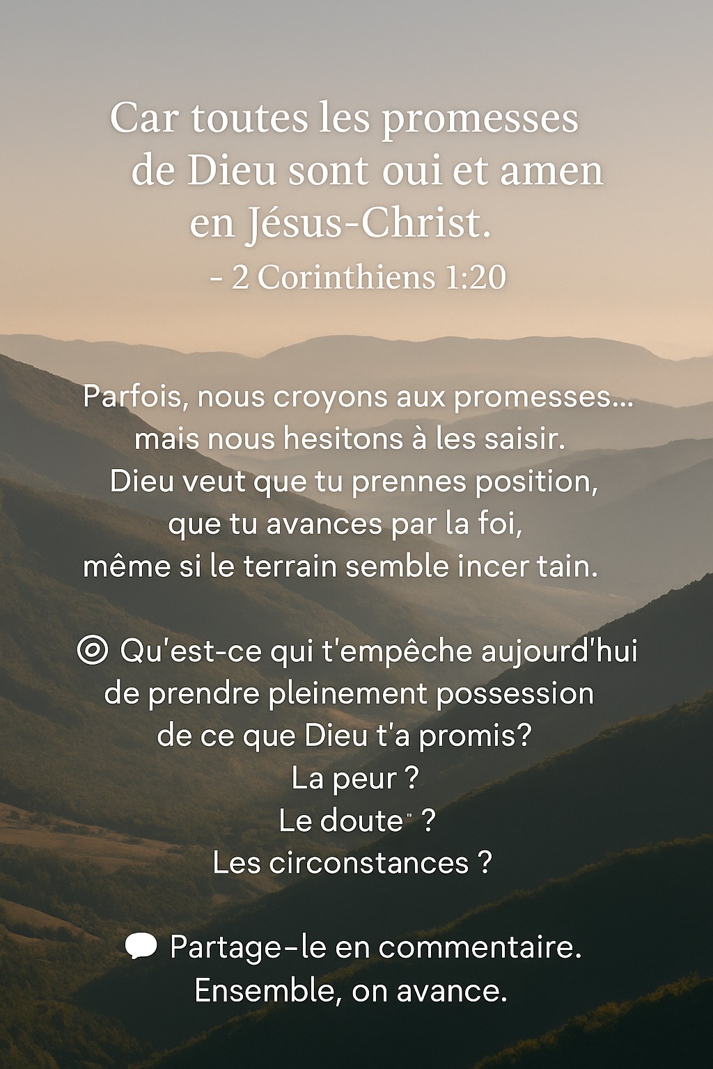 Lire la suite à propos de l’article Car toutes les promesses de Dieu sont oui et amen en Jésus-Christ